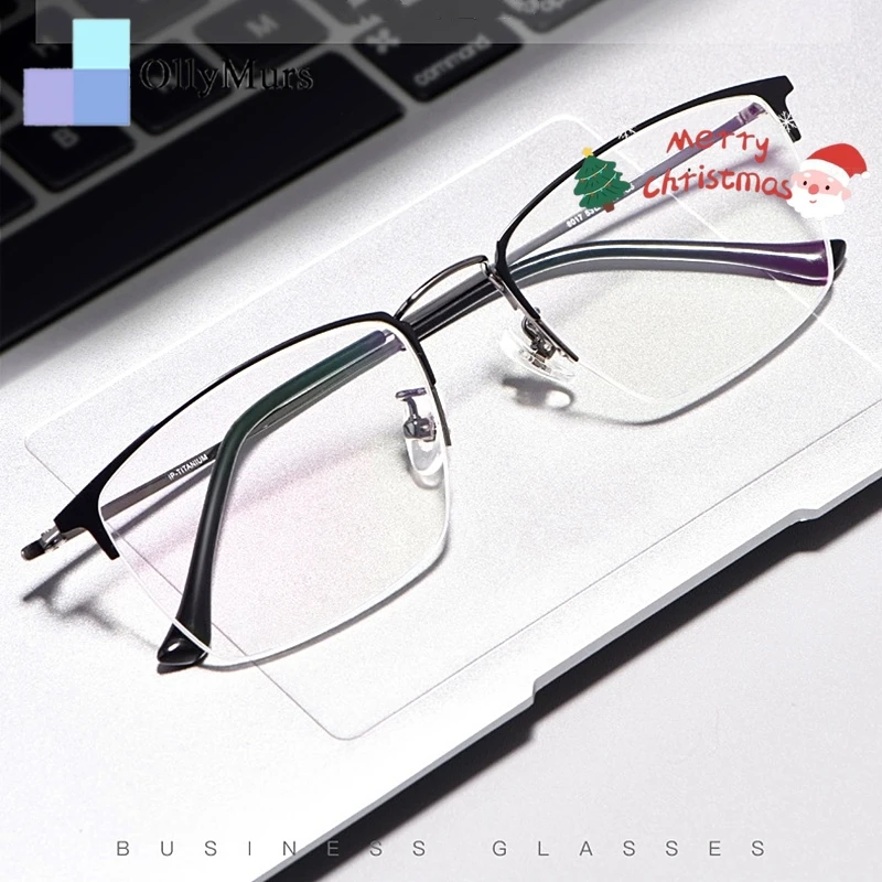 

OLLYMURS Сверхлегкие деловые ретро модные очки полурамка из чистого титана для близорукости и дальнозоркости оптические очки оправа для мужчин 8017JX