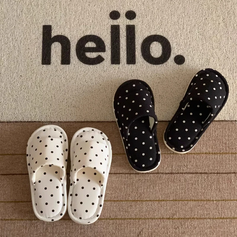 Cute Polka Dot Ins Style Fabric Women's Slippers Japanese Kawaii Home Slippers Couple Parent-child Summer Cotton Slippers