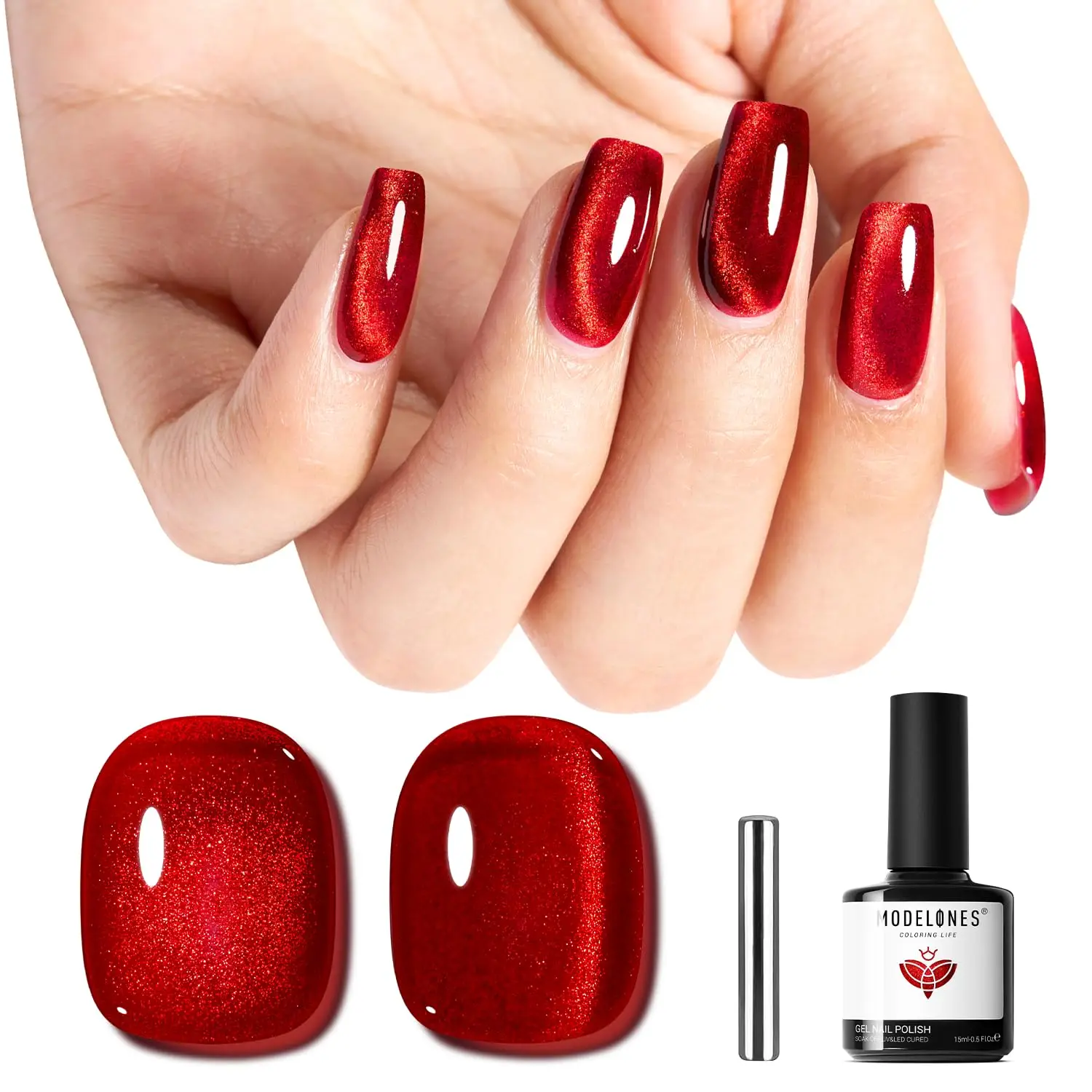 

Red Cat Eye Gel Nail Polish - Magnetic Glitter Holographic Ruby Red UV Gel for Manicure 15ml
