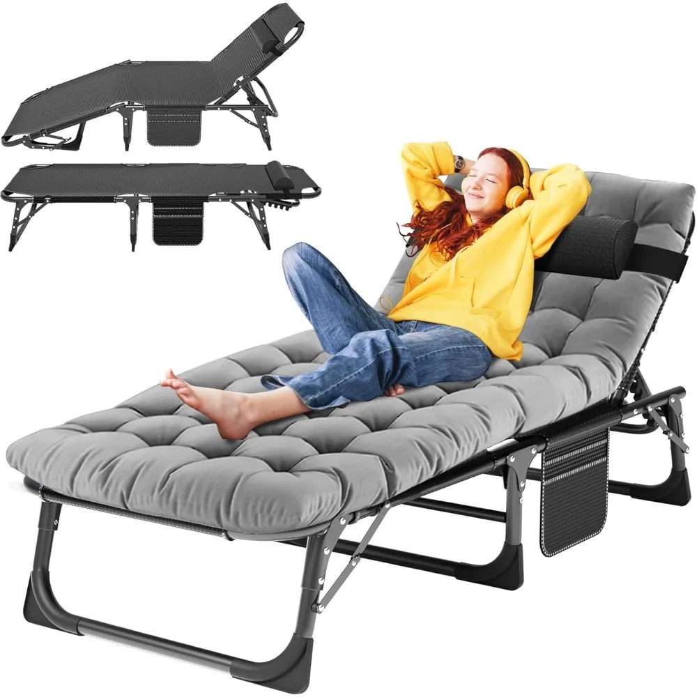 

Folding Outdoor Chaise Lounge Chair, 5-Position Reclining Patio Chairs for Sun Tanning, Portable Sleeping Camping Cot for Adult