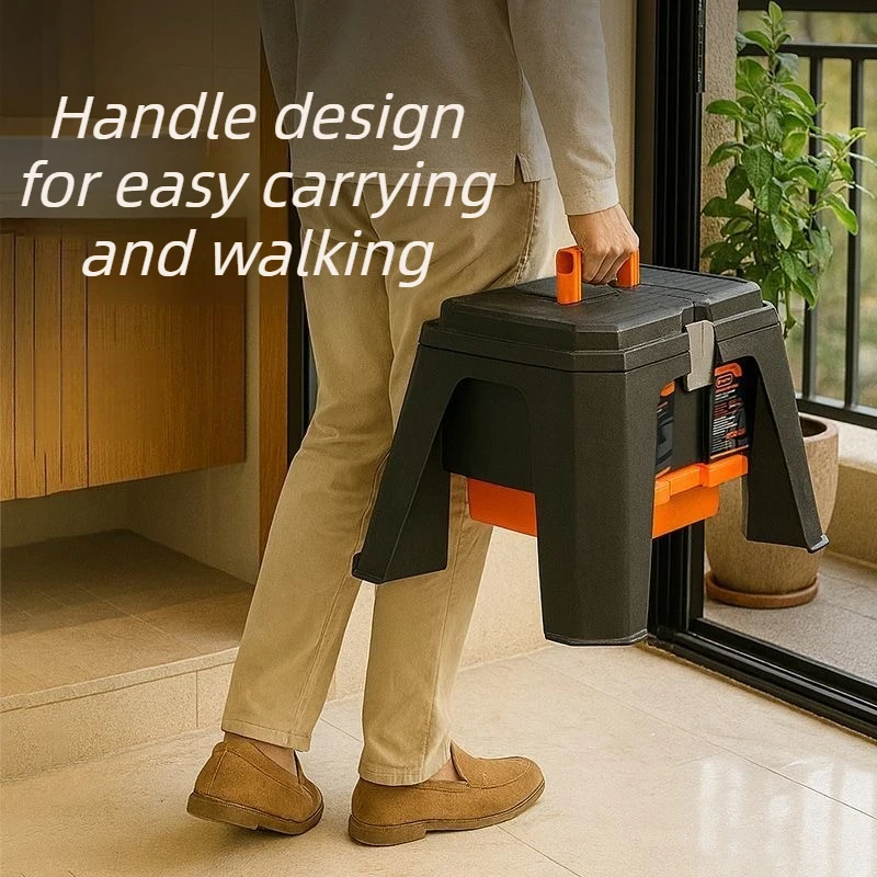 Handheld Tool Storage Stool Double Layer Tool Storage Box MultiFunctional Outdoor Fishing Stool Household Portable Organizer Box
