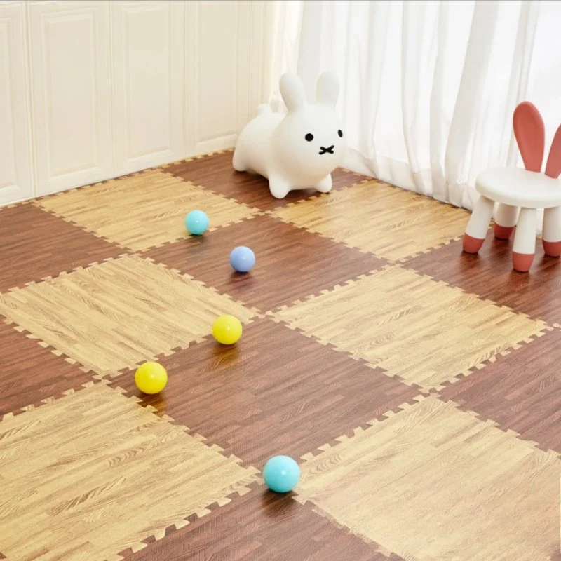 Wood Grain Foam Patchwork Mat Vintage Style Soft Carpet Non Slip Anti Fall Children's Floor Home Interior Floor Decoration
