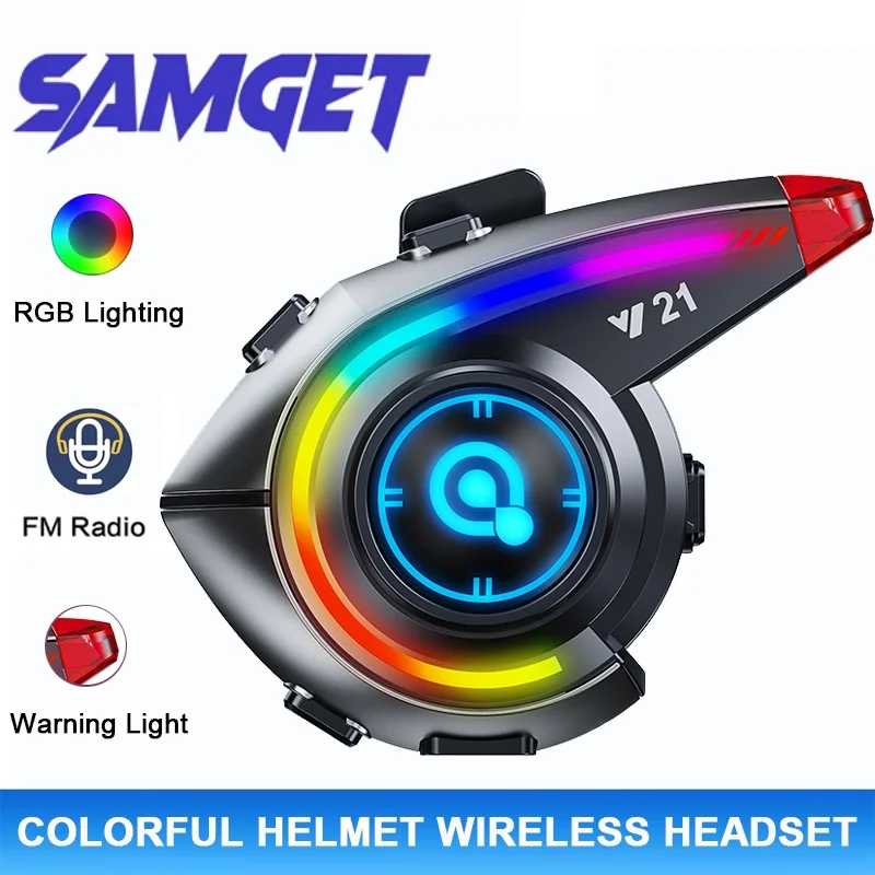 

Y21 Motorcycle Bluetooth Helmet Headset Waterproof Moto Headphone with RGB Lighting Noise Reduction FM Radio Wireless Earphone