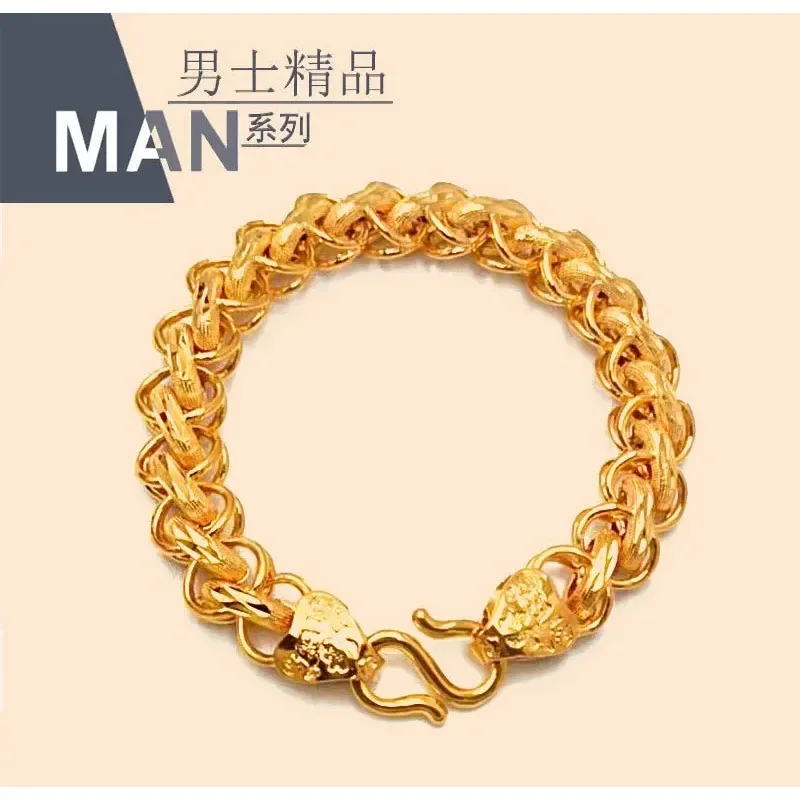 NovaGlod 12mm 24K real gold bracelet 9999 domineering wide version bracelet Thai chain social style bracelet