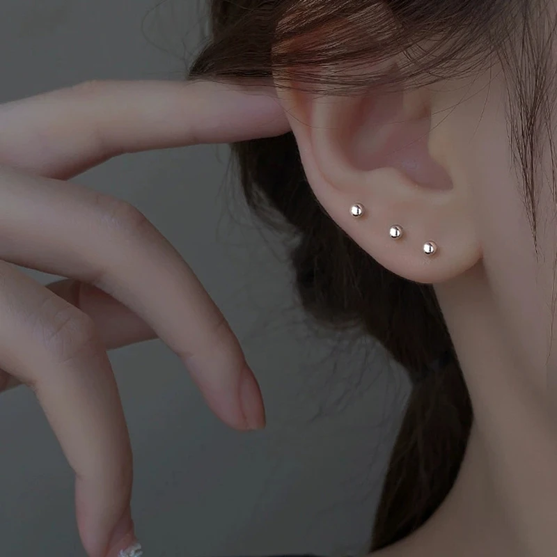 925 Silver Needle Piercing Bone Unisex Mini Classic Stud Earrings 2/3/4/5MM Bead Ear Hole Care Jewelry Accessories view 6