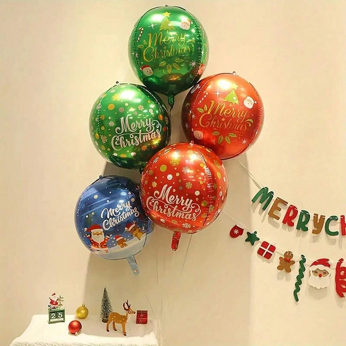 5pcs 22-inch 4D round Merry Christmas theme element decorative balloons Christmas party hanging ball decorative balloons