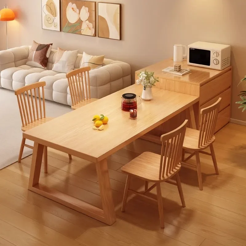 

Solid wood island dining side cabinet dining table integrated household small apartment one table and four chairs