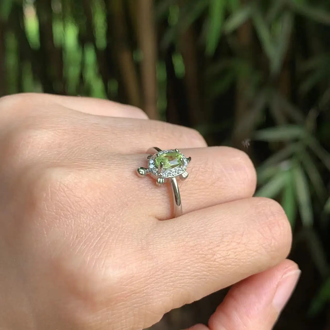 Turtle Natural Peridot Ring Adjustable Female Jewelry for Women Gift Wholesale High Quality Vintage Fine