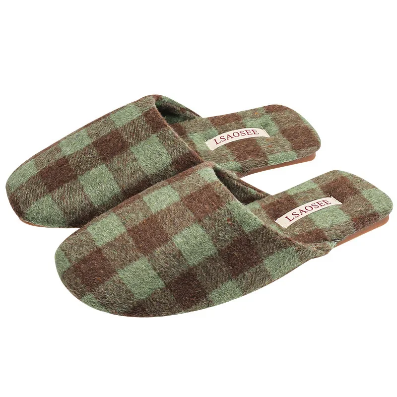 

Autumn Thin Fleece Luxury Classic Checked Couple Slippers with Non - slip Rubber Sole Lightweight Shoes Women's Home Wear