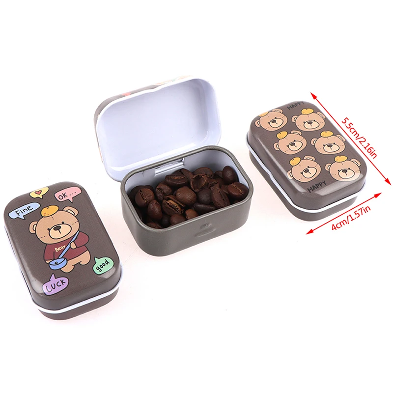 Mini bear Tin Trinket Jewelry Coin Box Tinplate Storage Case Small RectanIe