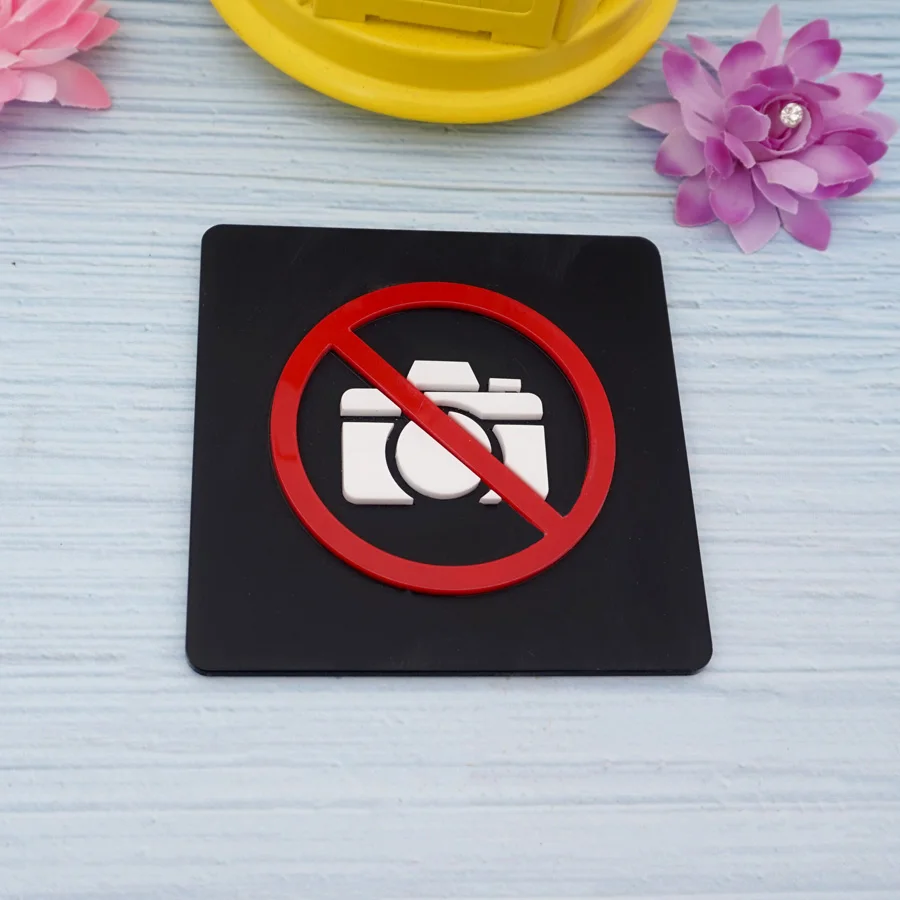 1 Piece 10cm Black Color No Smoking No Photo Warn Sign WiFi Logo 3D Acrylic Wall Sticker For Public Places House Shops Decor