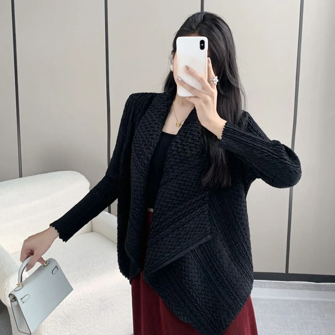 YUDX Fish Scale Pleated Women's Cardigan Jacket 2024 Fall New Loose Plus Size Design Knitted Cardigan Fashion Tops