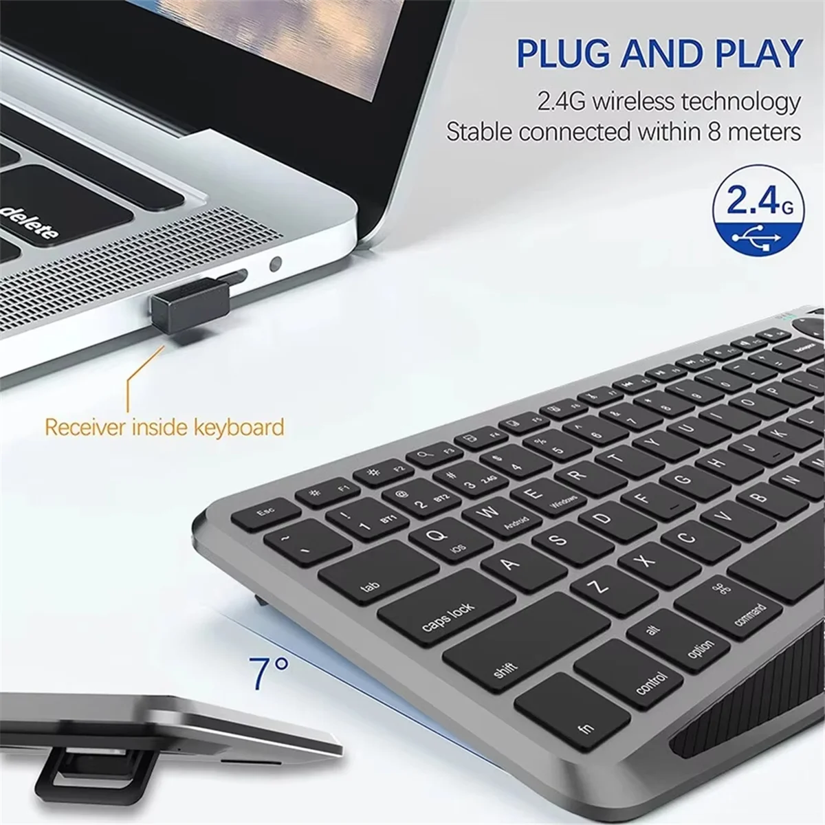 Beliebte kabellose Bluetooth-Tastatur mit Touchpad, 7-Farben-Hintergrundbeleuchtung, 2,4 G, wiederaufladbare Trackpad-Tastatur für Smart TV