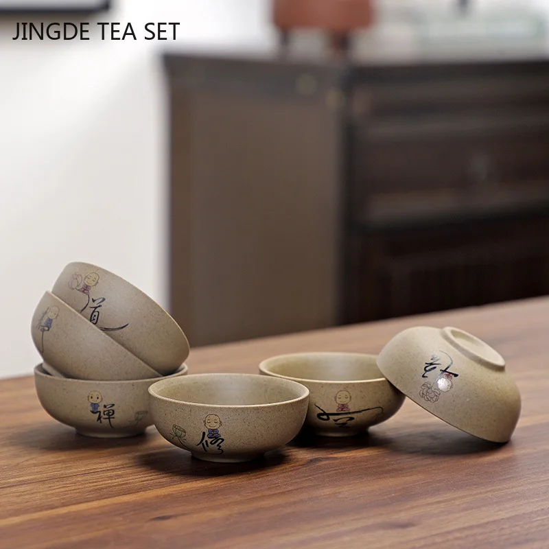 6 Pieces of Ceramic Personal Single Cup Handmade Small Tea Bowl Household Rough Pottery Tea Cup Chinese Tea Set Accessories