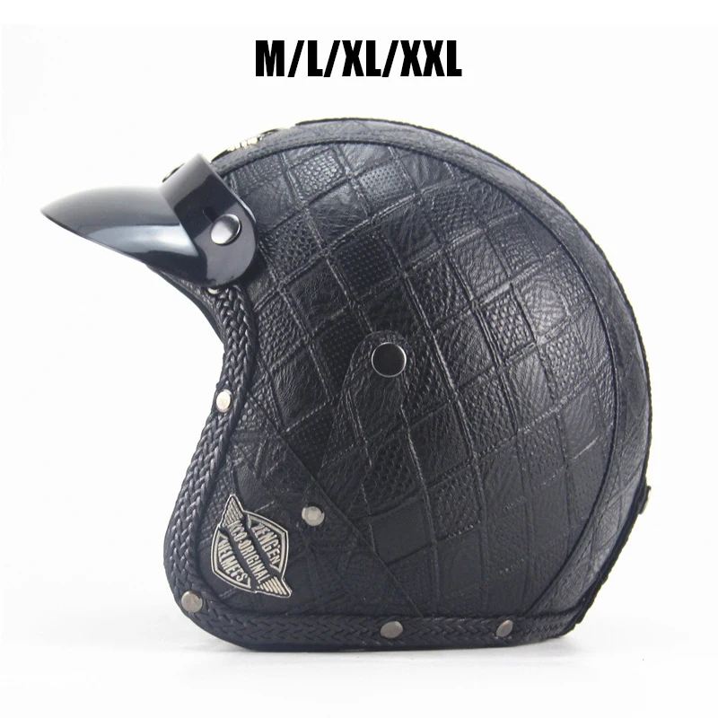 

Motorcycle 3/4 Safety Helmet Motorcycle Riding Gear Vintage Personalized Faux Cruise Leather Helmet Electric Bike Helmet