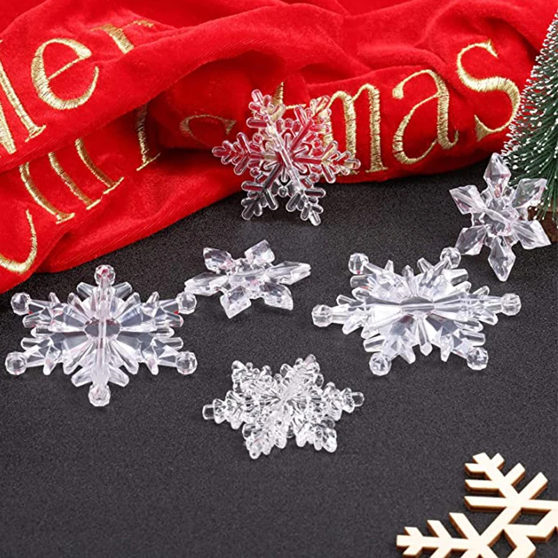 10Pcs Plastic Crystal Snowflake Ornament Acrylic Transparent Snowflake for Winter Home New Year Christmas Tree DIY Decoration