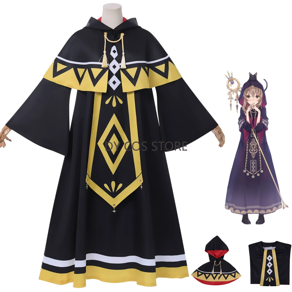 

2025 New Anime Silent Witch Monica Everett Cosplay Costume Outfit Black Witch Robe Dress Shawl Woman Cute Halloween Suit