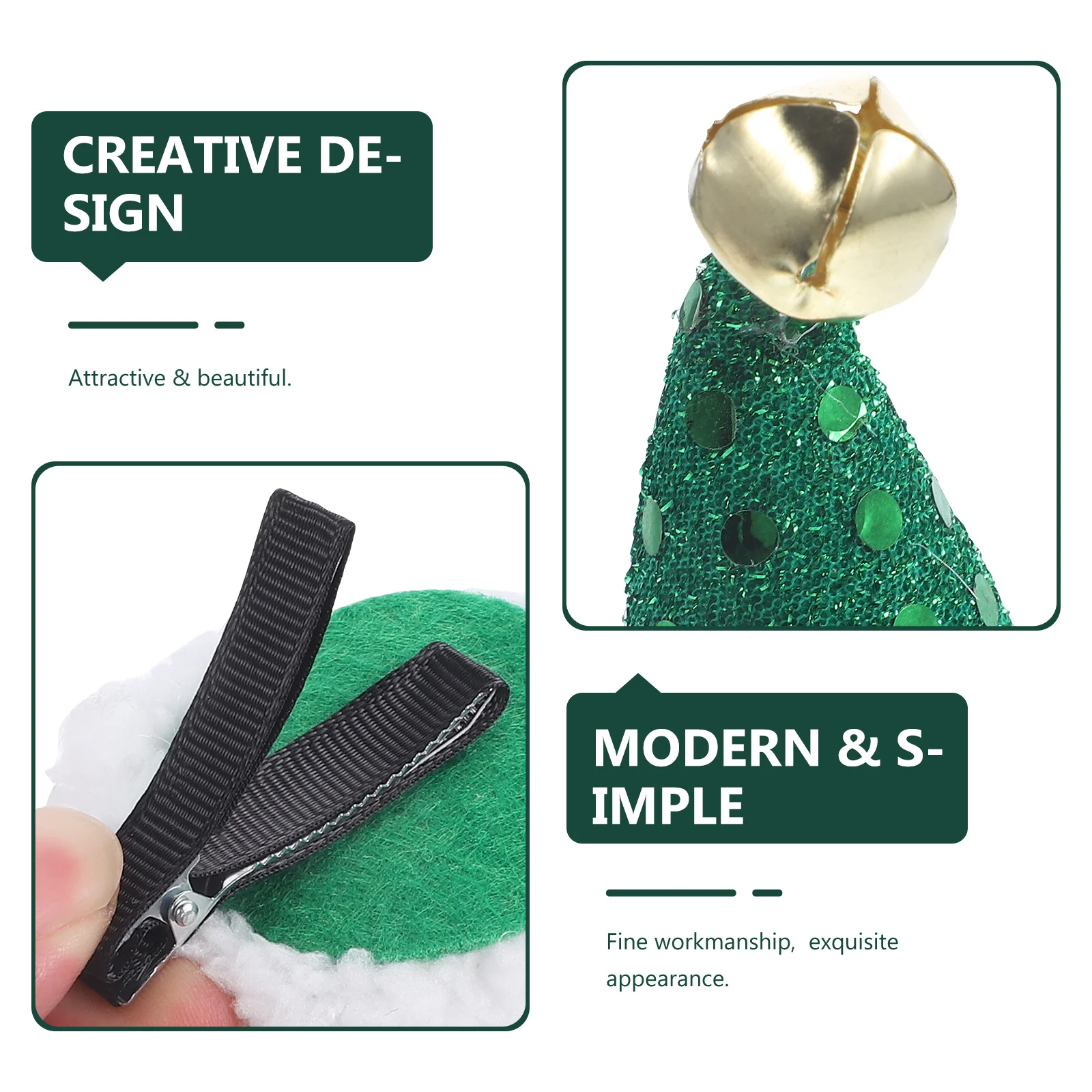 

5 шт., блестящая рождественская шляпа, заколки для волос, красные, зеленые, серебряные рождественские аксессуары для волос для праздничного декора, декоративная заколка