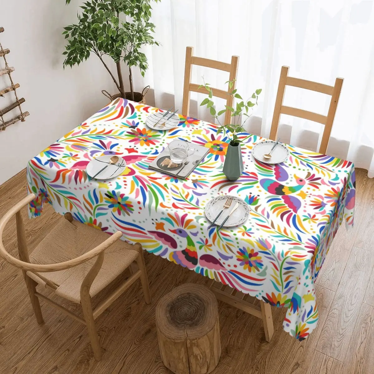 

Rectangular Oilproof Mexican Flower Table Cover Floral Folk Table Cloth Tablecloth for Picnic