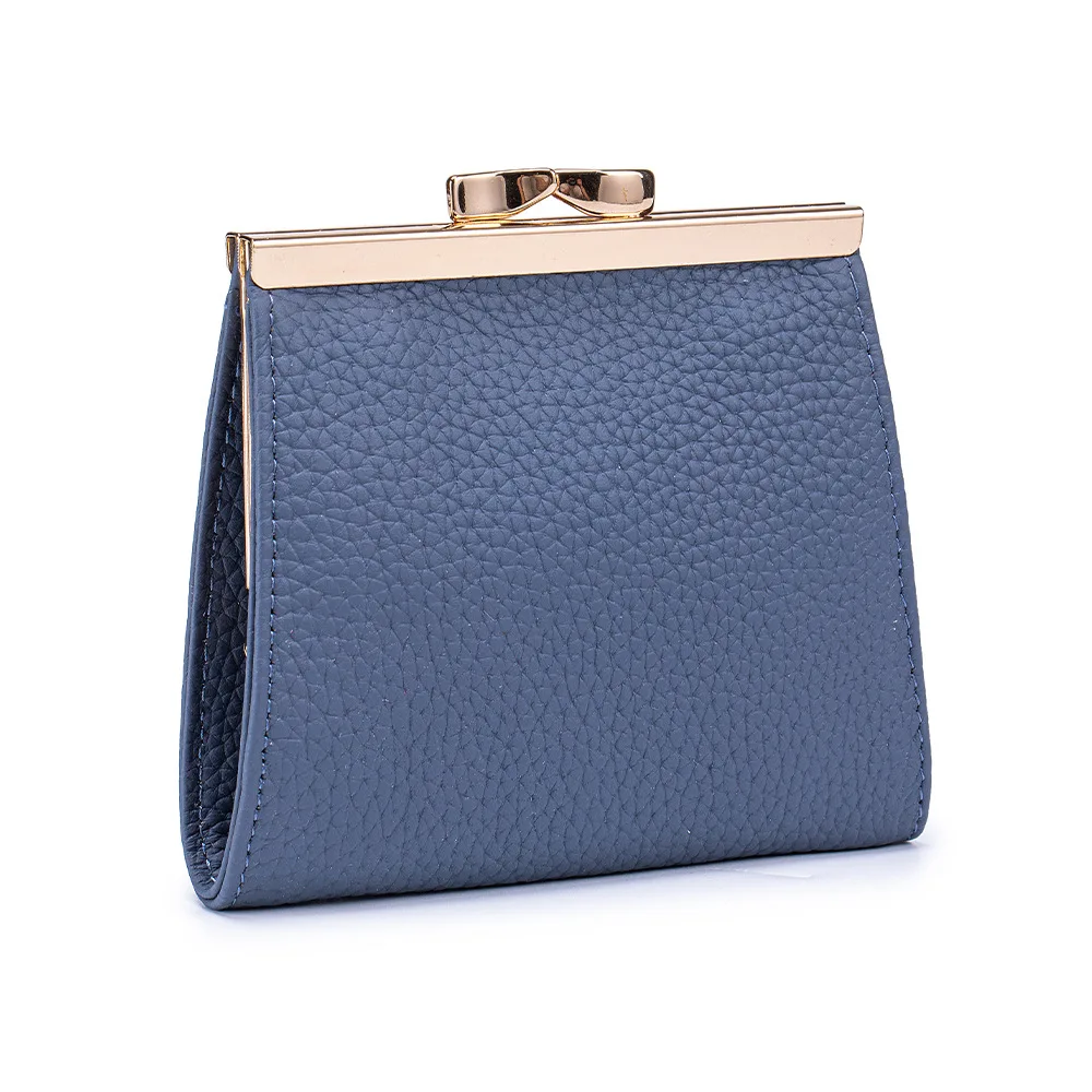 Elegant Genuine Leather Women’s Kiss-Lock Wallet Compact Coin Purses&Card Holder for Daily Use Luxury Brand Design Small Purse