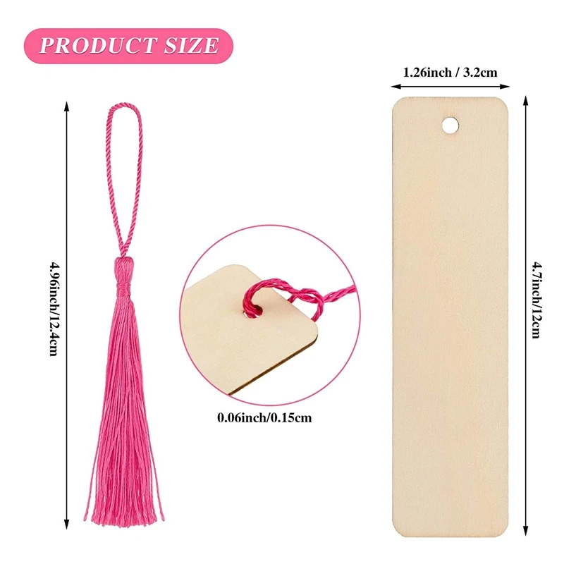 36 ชิ้นไม้ที่คั่นหน้าและพู่สี่เหลี่ยมผืนผ้า Book Mark สําหรับภาพวาดเด็กการผลิตบ้าน DIY Craft ตกแต่ง