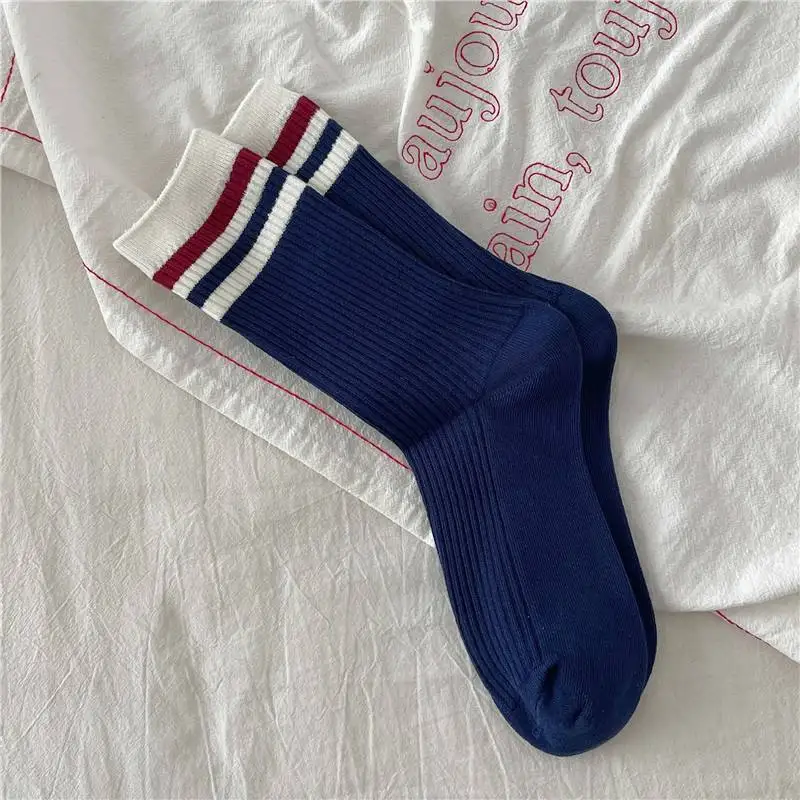 1/6 Paar gestreifte mittlere Röhrensocken für Damen, modische japanische koreanische Mode, College-Stil, weich, bequem, für alle Jahreszeiten, lässige Socken – Detail 6