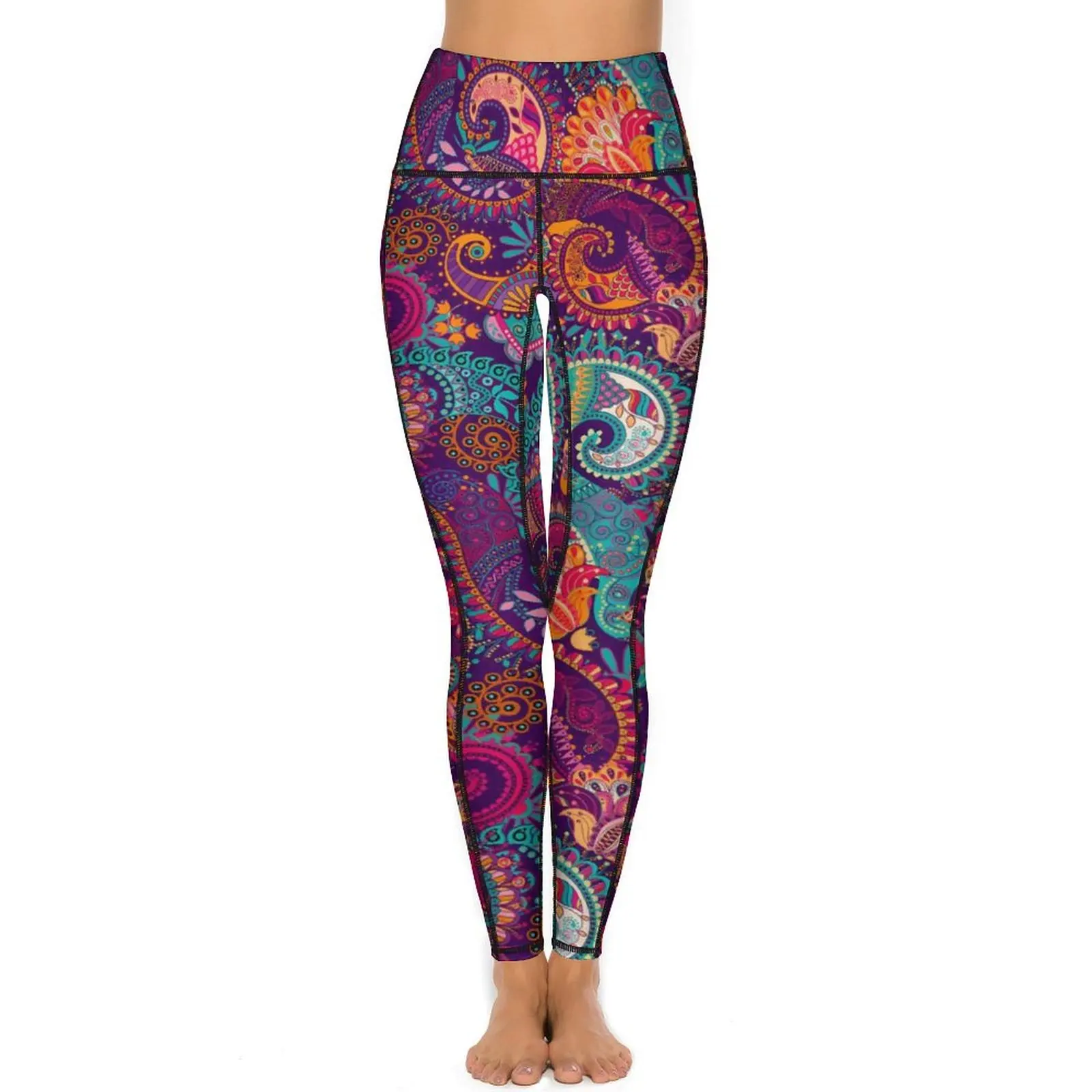 Purple Orange Paisley Leggings Sexy Colorful Floral Gym Yoga Pants Push Up Stretch Sport Legging Pockets Kawaii Design Leggins