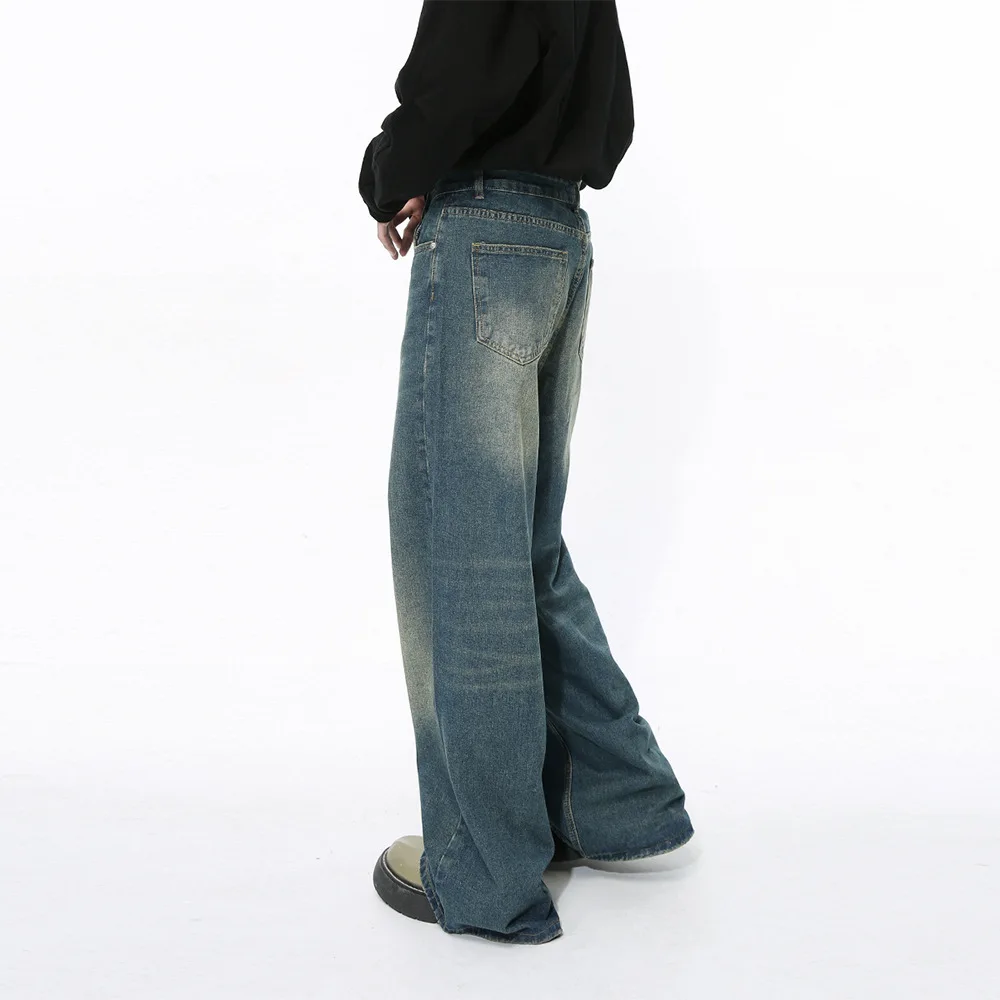 2026 Spring and Autumn White Design Retro Blue Casual Wide Leg Straight Jeans Men
