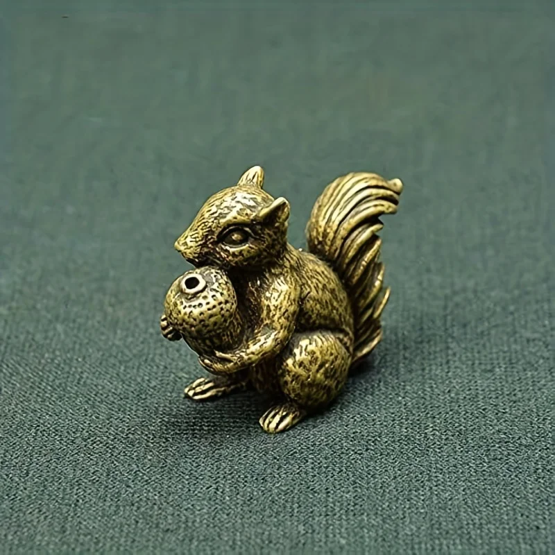 Antique Bronze Small Squirrel Ornament Solid Copper Statue Figurines Brass Squirrels Nuts Tea Pet Incense Holder Desk Decoration