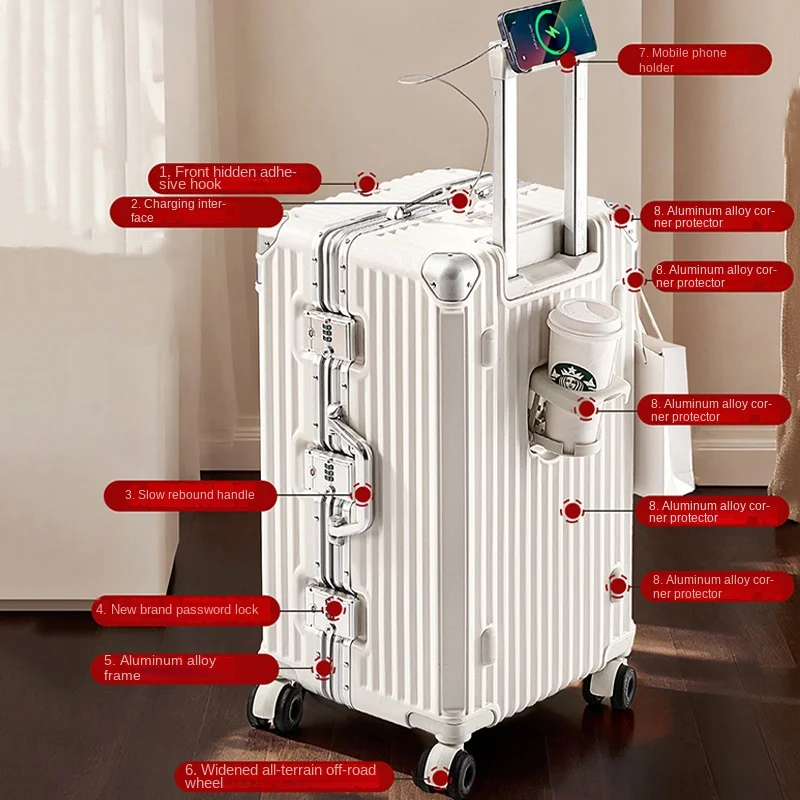 Travel Luggage Large Capacity 28-inch Reinforced Aluminum Frame Trolley Suitcase 20-inch Carry-On Suitcase with Silent Wheels