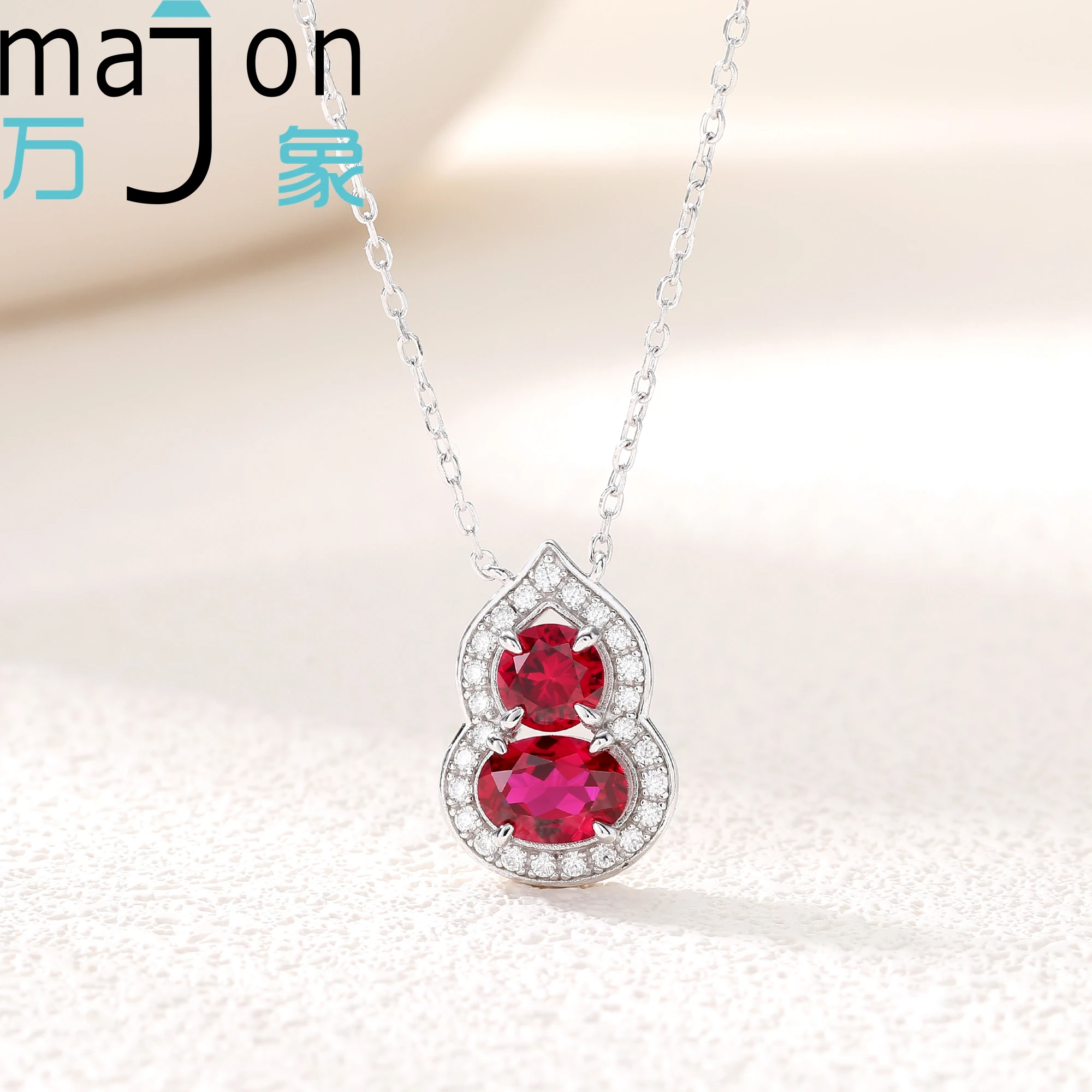 Round and Oval Gourd Shape Lab Grown Gemstone Ruby Necklace Pendant