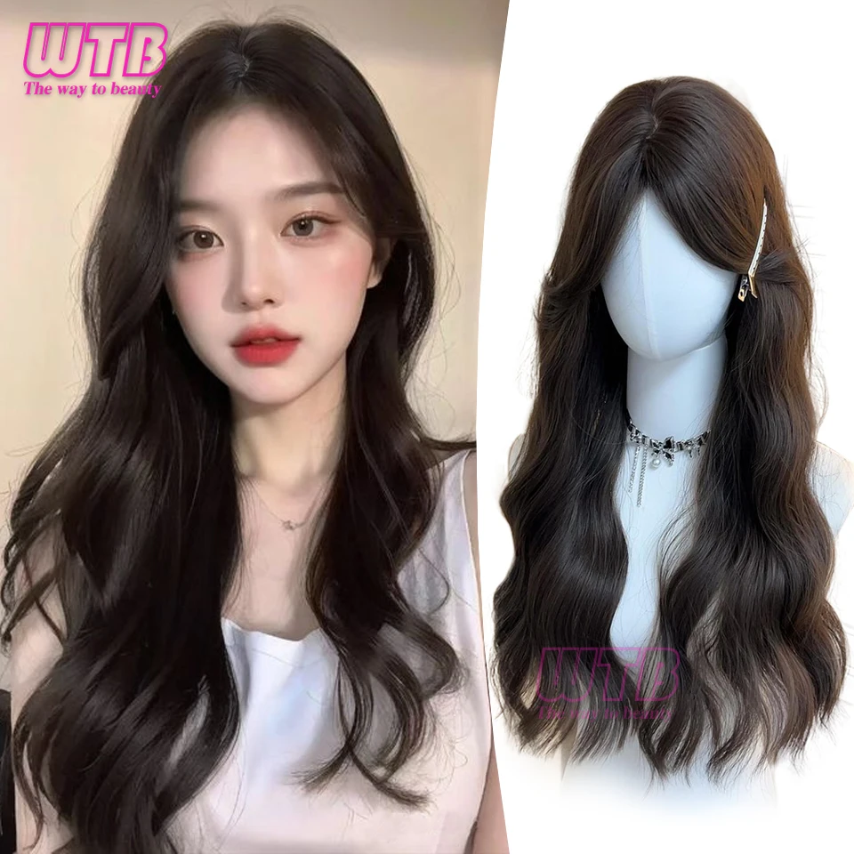 28inch Black Long Wavy Synthetic Wigs Middle Part Natural Wave Wig Heat Resistant Party Daily Hair Wig for Women and Girls