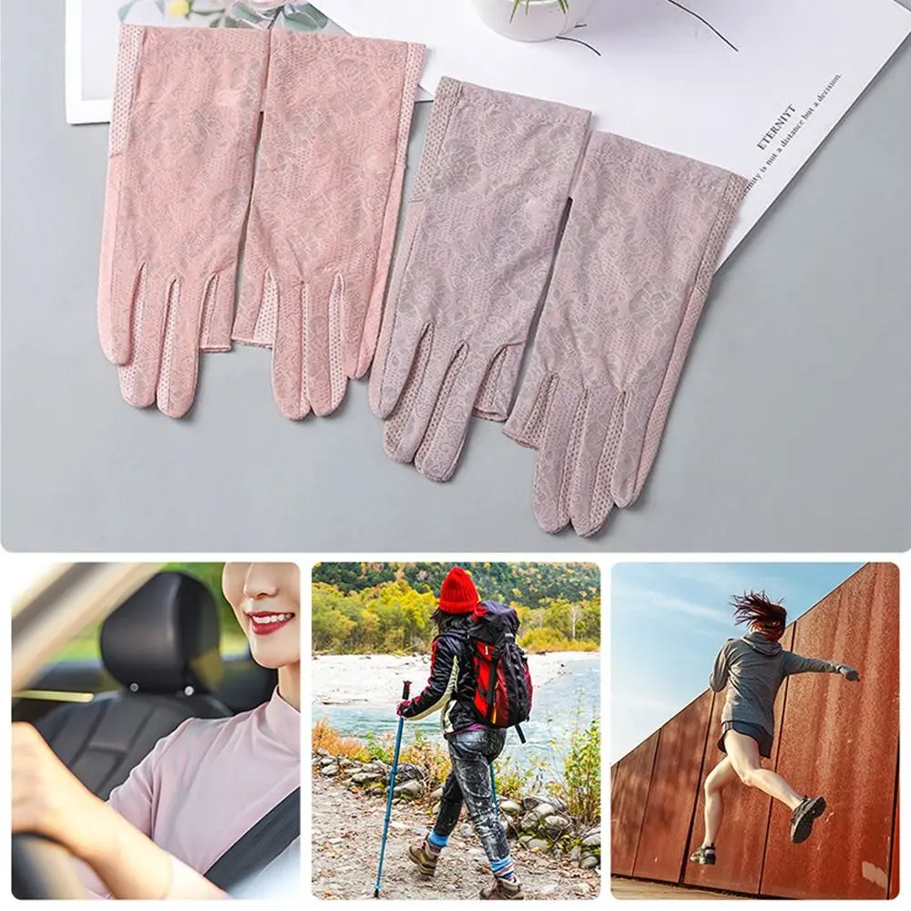 

Летние солнцезащитные перчатки с защитой от ультрафиолета на открытом воздухе, шелковые кружевные анти-УФ-варежки, тонкие дышащие солнцезащитные перчатки, спортивные перчатки