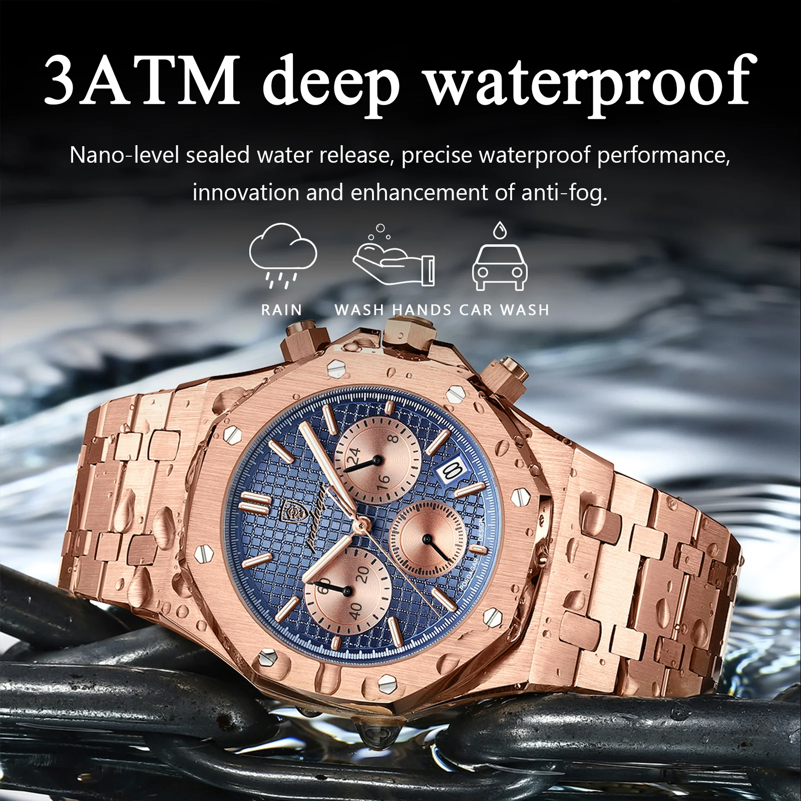 POEDAGAR Original Luxury Men's Watches Date Chronograph Stainless Steel Quartz Watch Waterproof Luminous Fashion Man Wristwatch