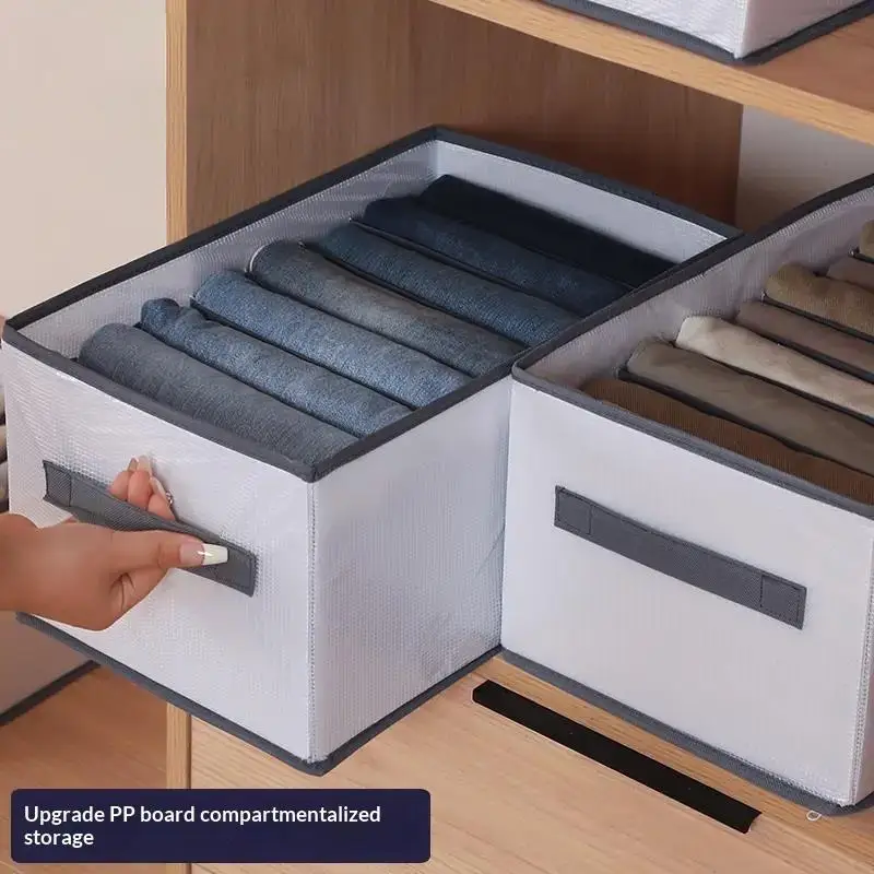 Drawer organizer with foldable fabric and handle, multi compartment storage box for storing clothes and pants
