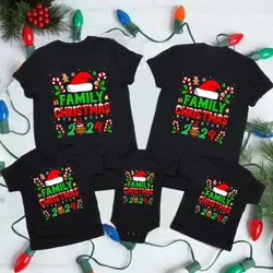 Christmas Holiday Casual Family Set Christmas Hat&family 2024 Print Family Matching Outfits Christmas Party Short Sleeve Clothes