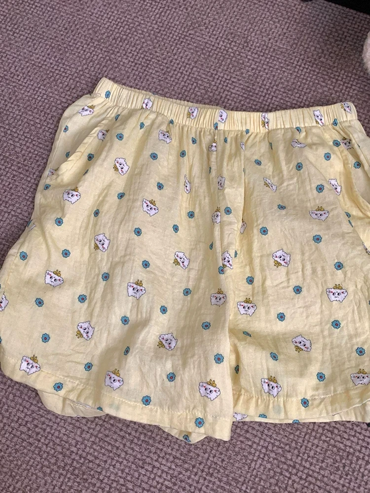Large Size 300 Pounds Cute Flower  Sleepwear Sweet Loose Casual Leisure Walking Lazy Home Short Pants Women's Home Clothes