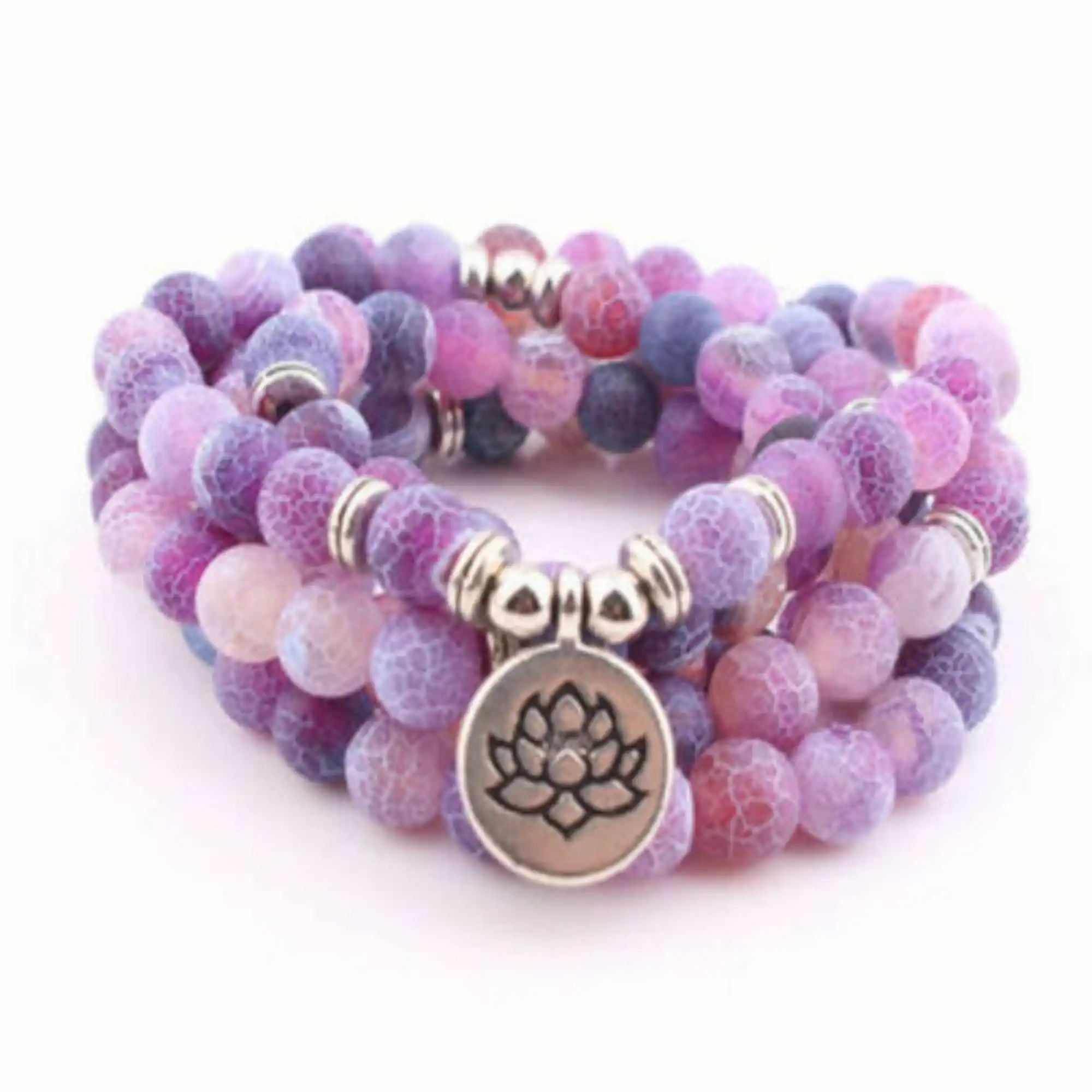 

8mm 108 beads purple jade bracelet lotus Buddha pendant energy Party Stackable Bodhi Cuff Japa Wear Unisex Prayer