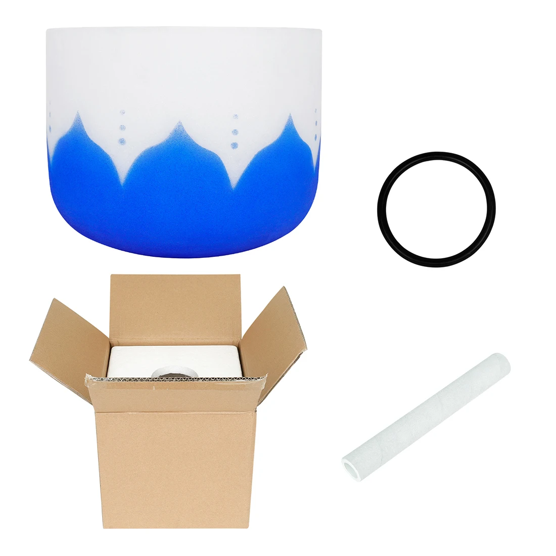 

6/7/8 Inch Music Bowl Matte Quartz Crystal Singing Bowl Blue Rubber Ring Free Mallet Stick for Stress Relief Yoga Meditation