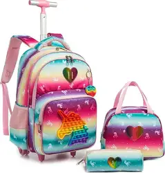 School Kids Rolling Backpack for Girls With Wheels Trolley Wheeled Backpack For Girls School Wheeled Rucksack Bookbag On Wheels