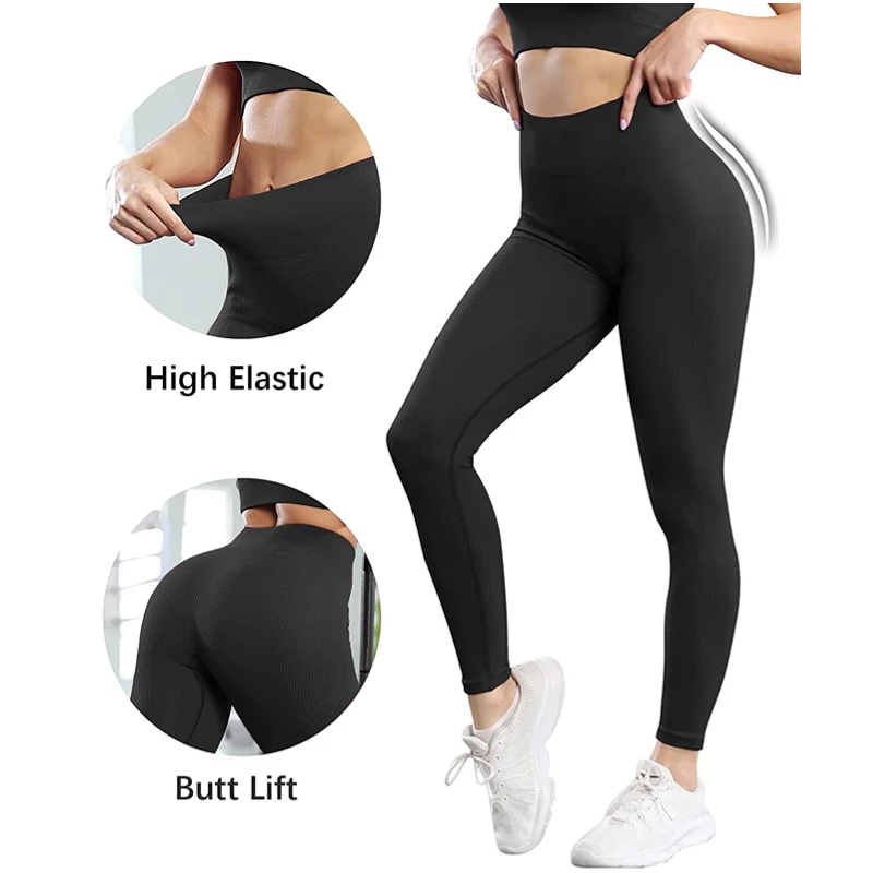 Clearance Sale Ribbed Yoga Pants Seamless Women Gym Leggings High Waisted Fitness Training Push Up Leggings Femme Workout Tights