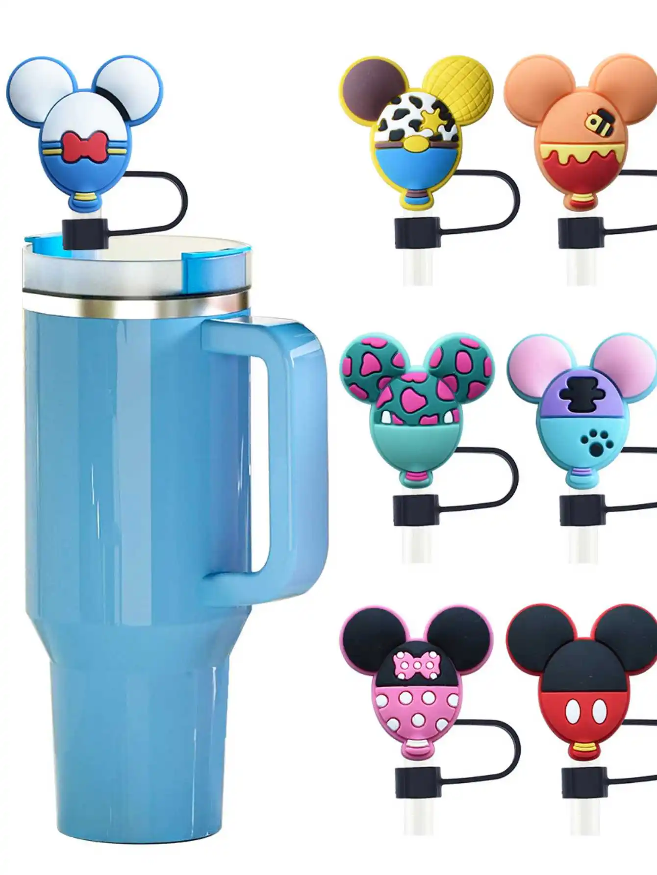 5/10 قطعة/المجموعة ديزني ميكي ماوس لطيف موضة القش تلميح اكسسوارات العالمي الغبار التوصيل غطاء من القش الزخرفية هدية حفلة #4