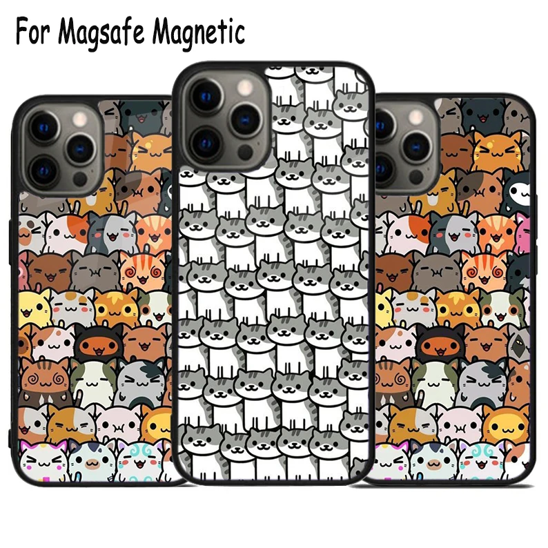 Neko Atsume Wireless Charge Magsafe Phone Case For iPhone 15 16 14 13 11 12 Pro Max Plus Magnetic Bumper Cover