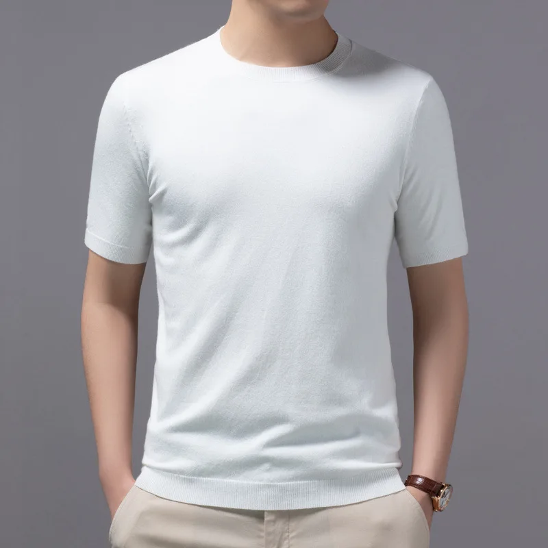 Men's Round-Neck Pullover Short-Sleeved  Wool Sweater 2023 Spring Summer New Knitwear Solid Color Trend Tops