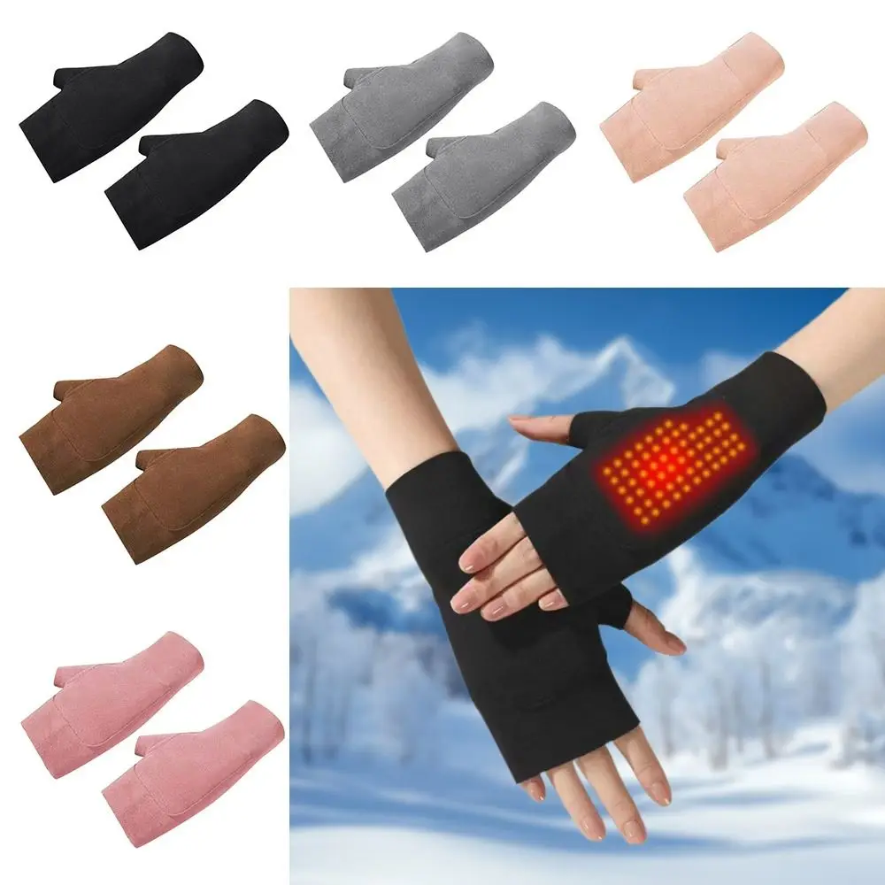 여성용 따뜻한 손가락 없는 장갑, 부드러운 터치 스크린 벨벳 장갑, 단색 반 손가락 장갑, 겨울 패션