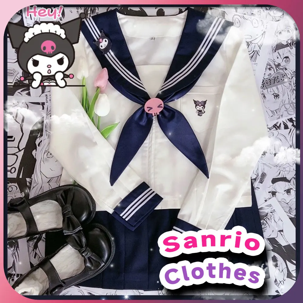 

Sanrio Kuromi School Uniform Set Kawaii 2-piece Outfit Anime Cute Costume JK Uniform Suit Long Short Shirt Pleated Skirt