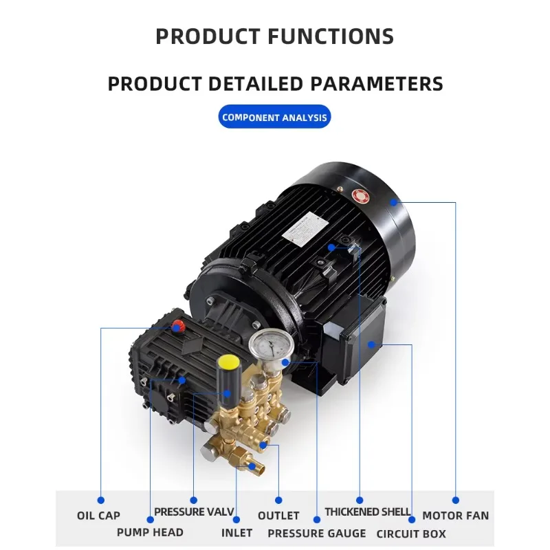 CE High Pressure Cleaning Machine Electric Motor Pump Assembly High Pressure Water Pump for Car Wash Triplex Plunger Pump 380V