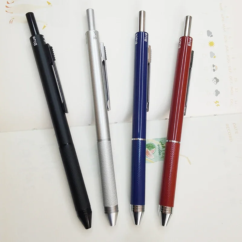 4 In1 Multicolor Ballpoint Pen Gravity Sensing 3 Color Pen and Mechanical Pencil Lead Black Silver Red Blue Metal Pen Stationery