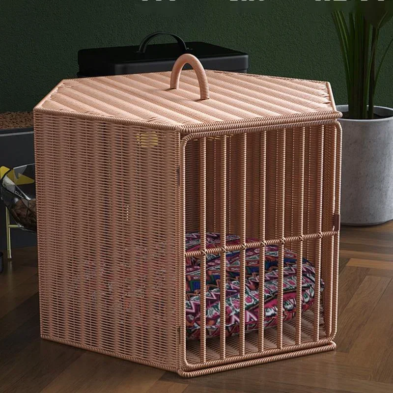 

Rattan Cat House Durable Portable Four Seasons Pet Bed Breathable Puppy Cage Cozy Family Lounge for Fat Cats Stylish Comfortable