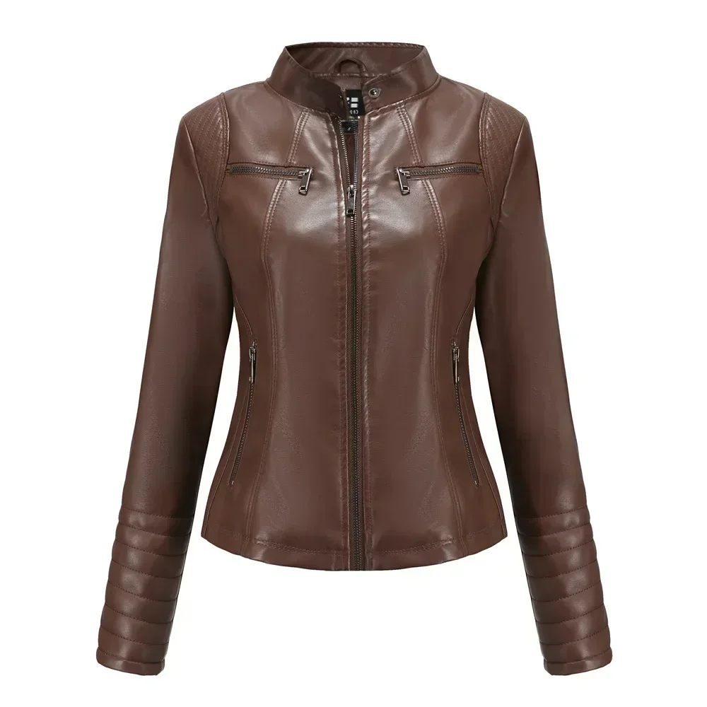 Faux Leather Jacket Women Moto Biker Zipper Jacket 2026 Spring